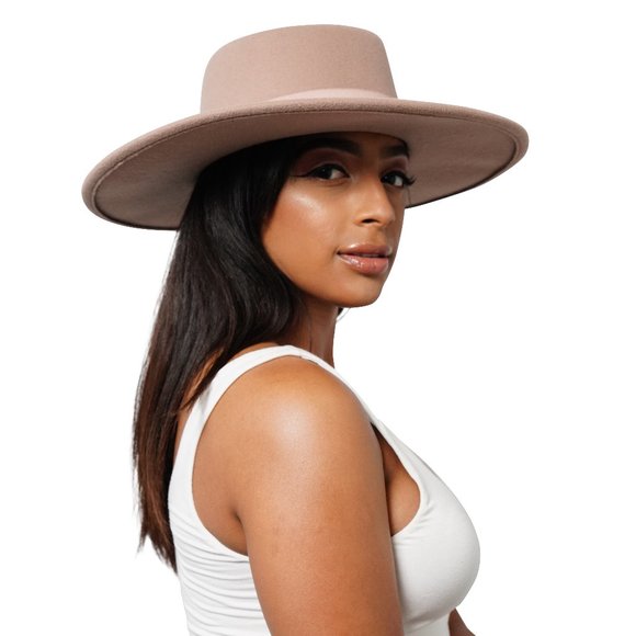 Nude Boater Hat with Gross Grain Ribbon